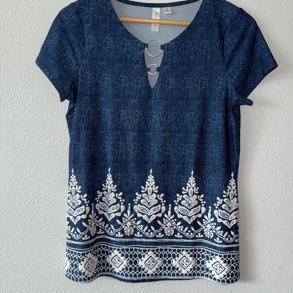 Tacera Tops - Tacera Blue Short Sleeve Puff Print Shirt Size S